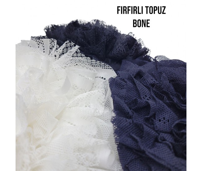 FIRFIRLI TOPUZ BONESİ DİKİŞLİ BEYAZ FIRFIRLI TOPUZ BONESİ DİKİŞLİ BEYAZ