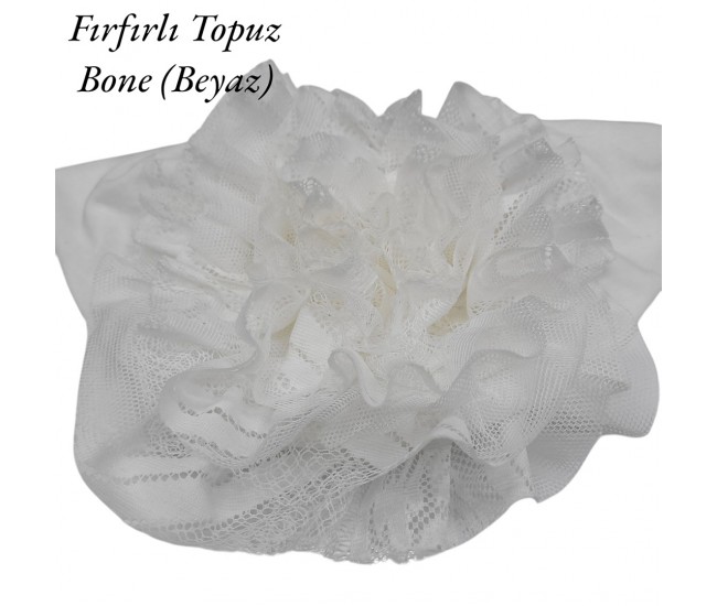 FIRFIRLI TOPUZ BONESİ DİKİŞLİ BEYAZ FIRFIRLI TOPUZ BONESİ DİKİŞLİ BEYAZ