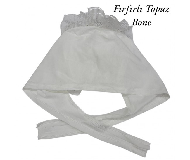 FIRFIRLI TOPUZ BONESİ DİKİŞLİ BEYAZ FIRFIRLI TOPUZ BONESİ DİKİŞLİ BEYAZ