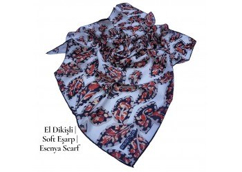 Natura Cotton Eşarp – Otantik Yaprak Desen (El Dikişi)