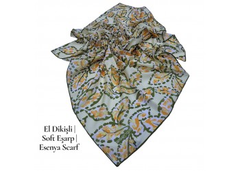 Natura Cotton Eşarp – Otantik Yaprak Desen (El Dikişi)