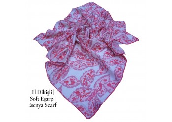 Natura Cotton Eşarp – Otantik Yaprak Desen (El Dikişi)