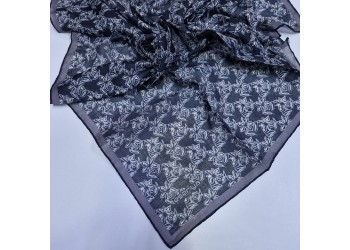 Soft Eşarp Sümbül Desen Siyah Gri